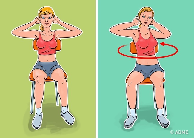 7 упражнений для плоского живота и тонкой талии, которые можно делать не вставая со стула